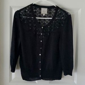 ST. John Couture Black Knit Sequin Button Up Cardigan Sweater Size 10